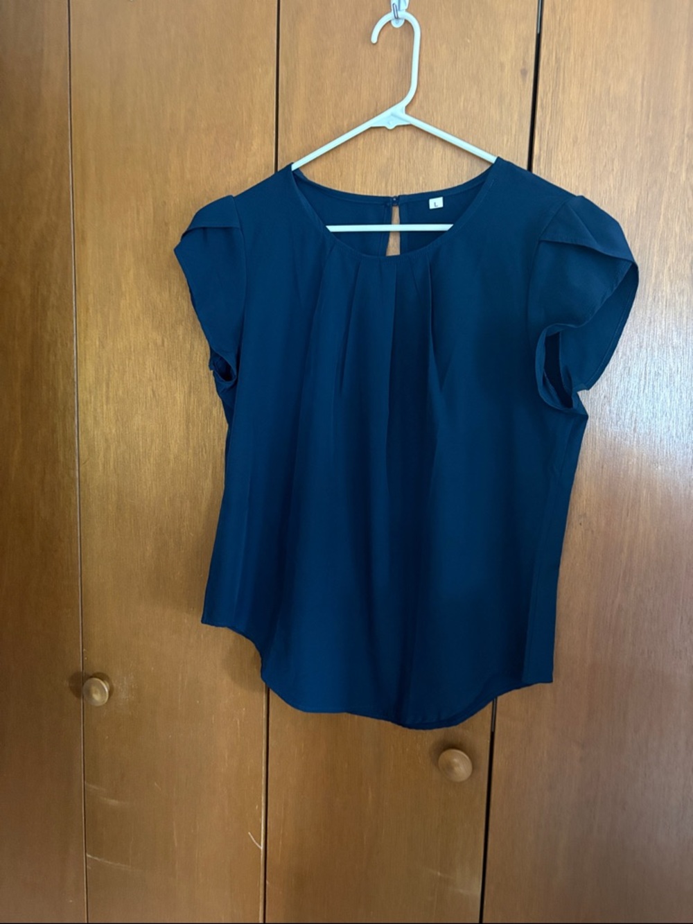 Amazon Navy Pleated Short Sleeve Blouse